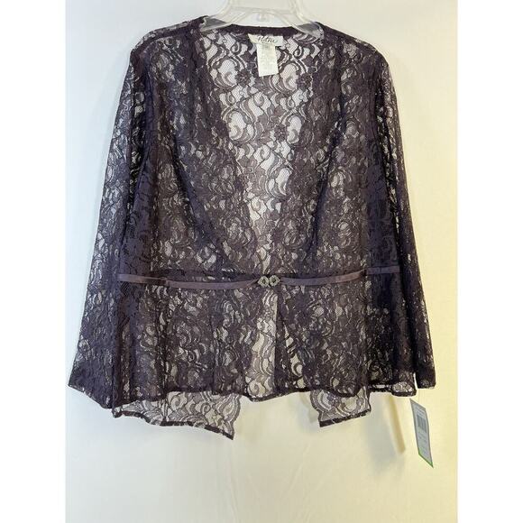NWT VTG Patra Sheer Lace Long Sleeve Jacket Top Women's 14 Purple - Picture 2 of 15